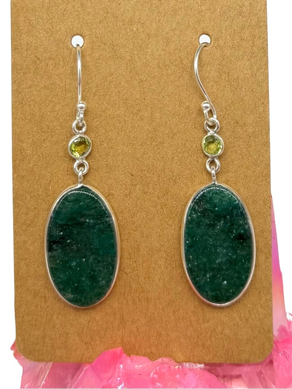 Green Aventurine Peridot Earrings Solid 925 Sterling Silver Dangle Drop